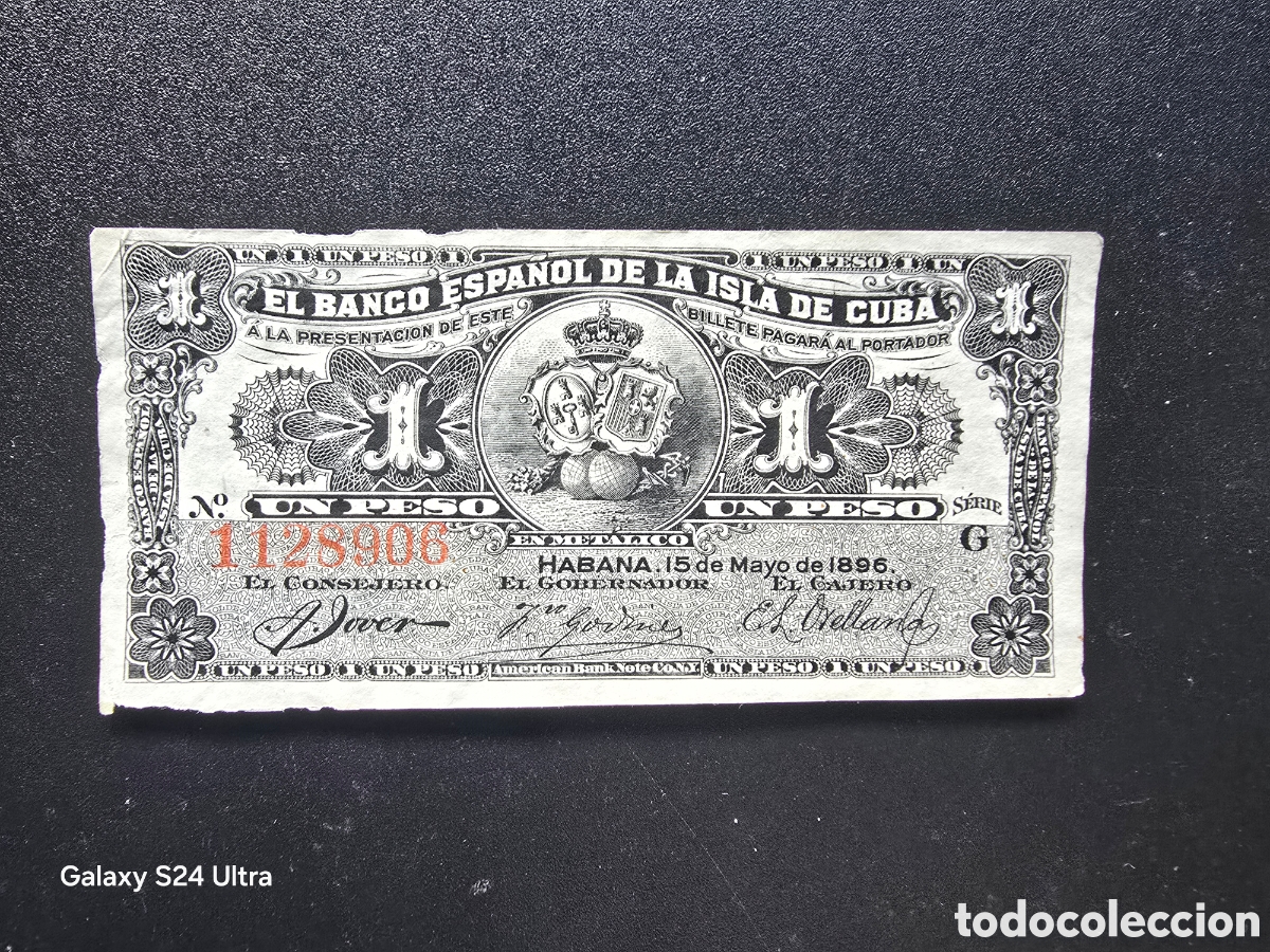 Billetes espa&ntilde;oles: 1 PESO DE 1896.....BANCO DE ESPA&Ntilde;A EN CUBA.....MUY BONITO Y ESCASO....ES EL DE LAS FOTOS