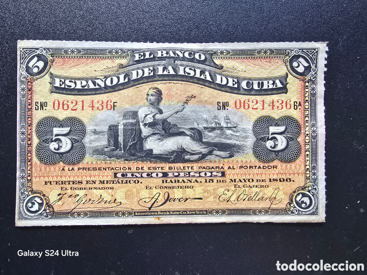 Billetes espa&ntilde;oles: 5 PESOS DE 1896.....BANCO DE ESPA&Ntilde;A EN CUBA.....MUY BONITO Y ESCASO....ES EL DE LAS FOTOS