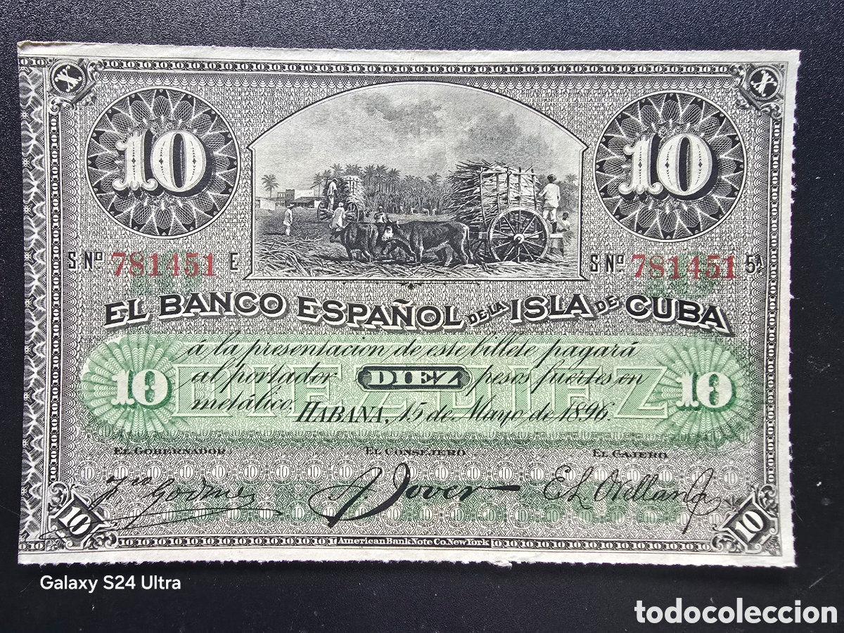 Banconote spagnole: 10 PESOS DE 1896.....BANCO DE ESPA&Ntilde;A EN CUBA.....MUY BONITO Y ESCASO....ES EL DE LAS FOTOS