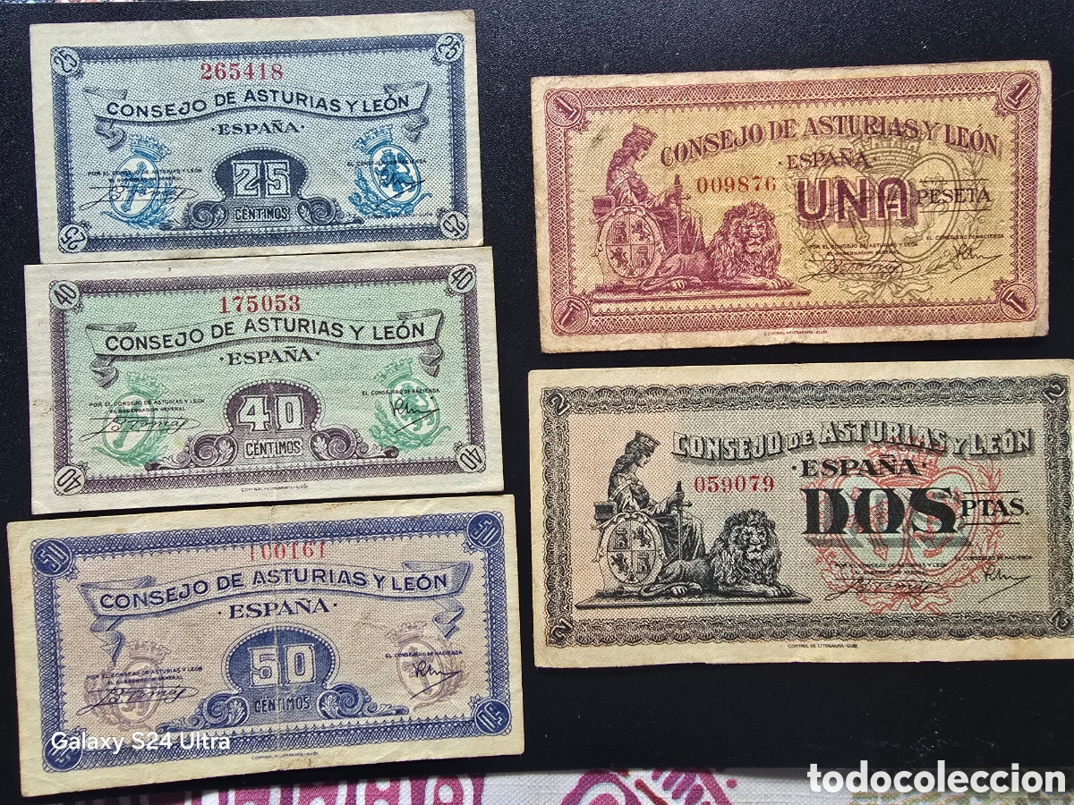 Banconote spagnole: SERIE COMPLETA DE 5 BILLETES DE CONSEJO DE ASTURIAS Y LEON....BONITOS MUY ESCASOS Y EL DE LAS FOTOS