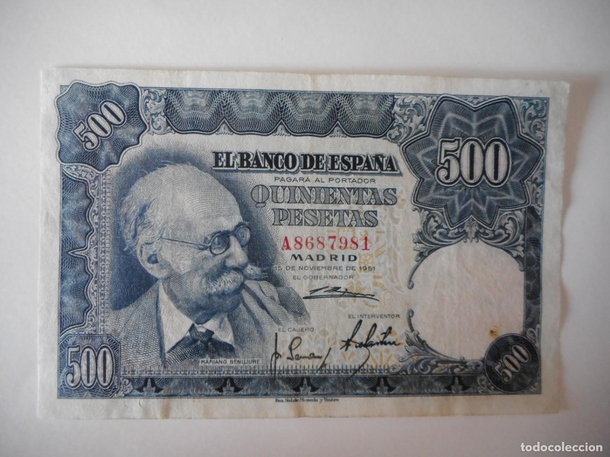 Billetes espa&ntilde;oles: 500 PESETAS NOVIEMBRE 1951 /MBC++ SERIE A