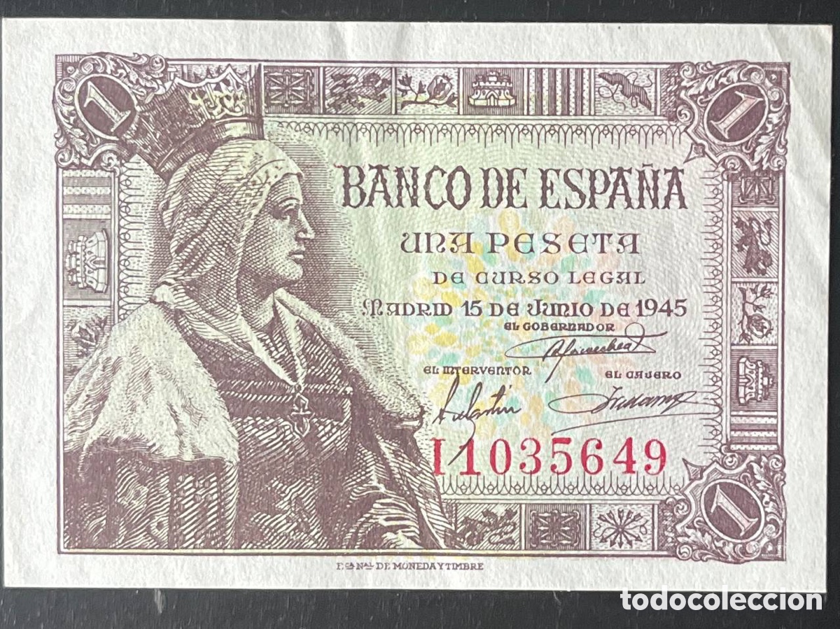 Billetes espa&ntilde;oles: 1 peseta 1945 Isabel la Cat&oacute;lica &ndash; Banco de Espa&ntilde;a &ndash; SC - EBC+