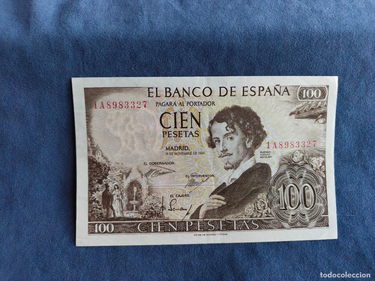 Billetes espa&ntilde;oles: ESPA&Ntilde;A BILLETES A&Ntilde;O 1965 - 100 ptas gustavo adolfo becquer serie 1A ligero doblez calidad EBC