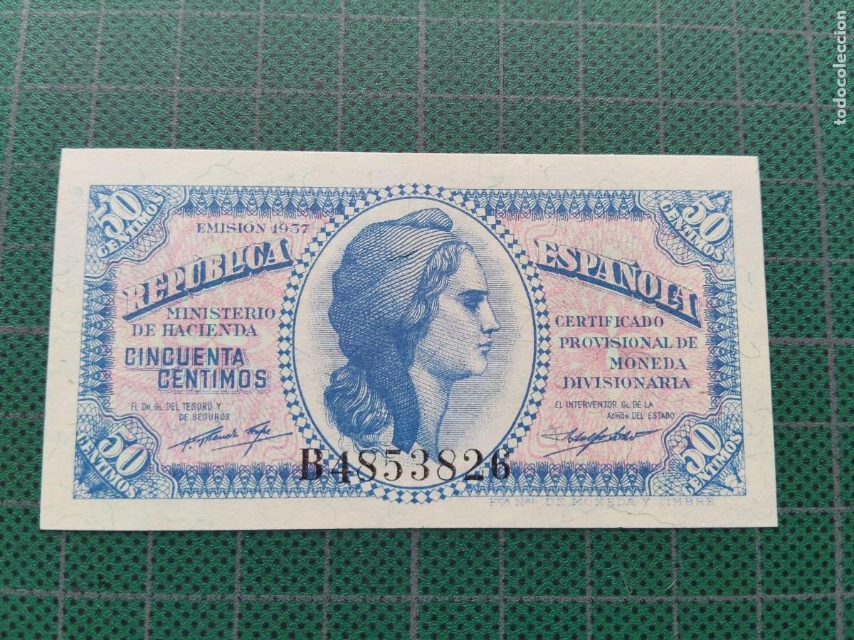 Billetes espa&ntilde;oles: BILLETE: 50 CENTIMOS 1937 - SERIE B - REPUBLICA ESPA&Ntilde;OLA / SIN CIRCULAR