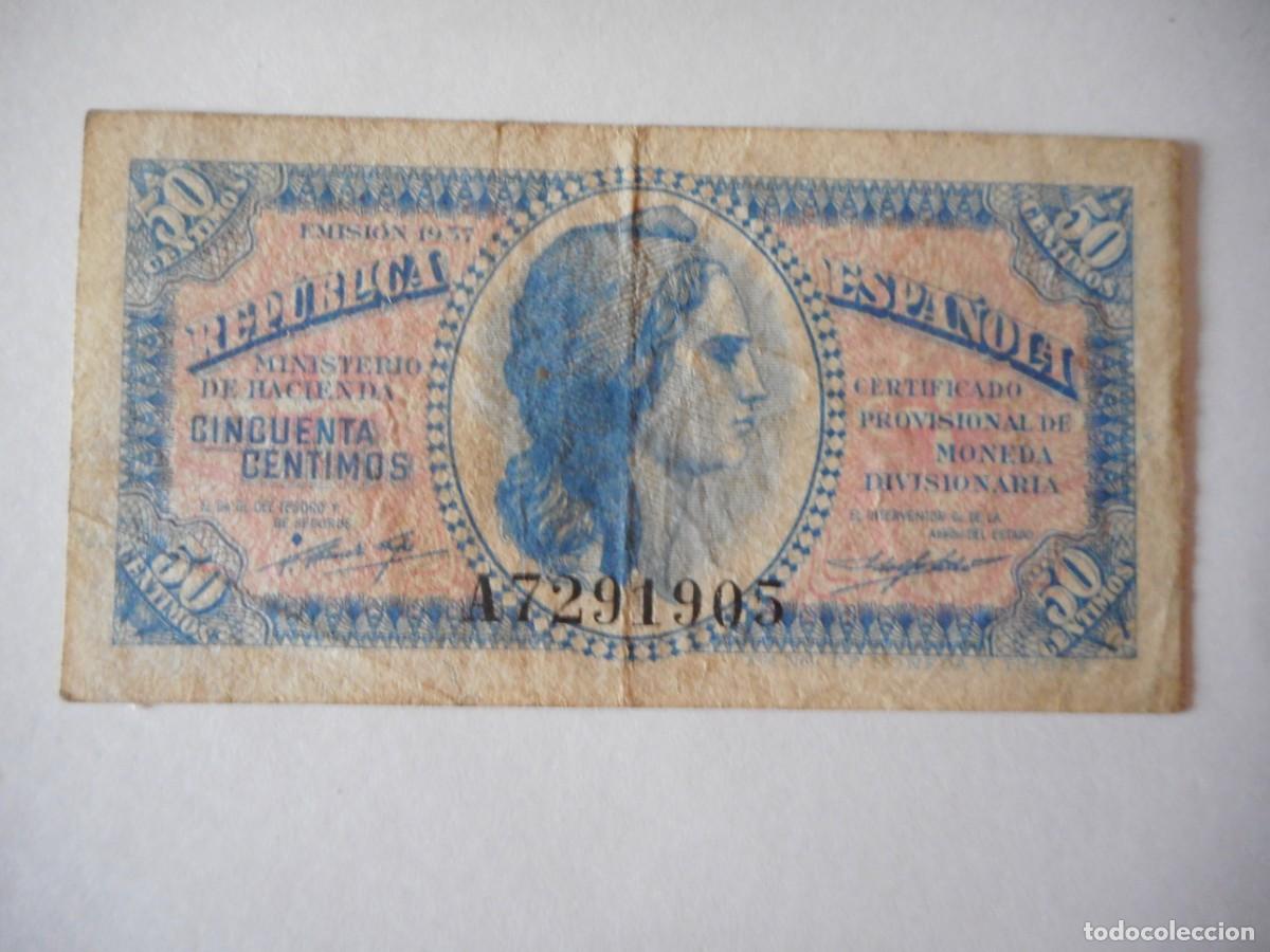 Billetes espa&ntilde;oles: 50 CENTIMOS 1937 / MBC