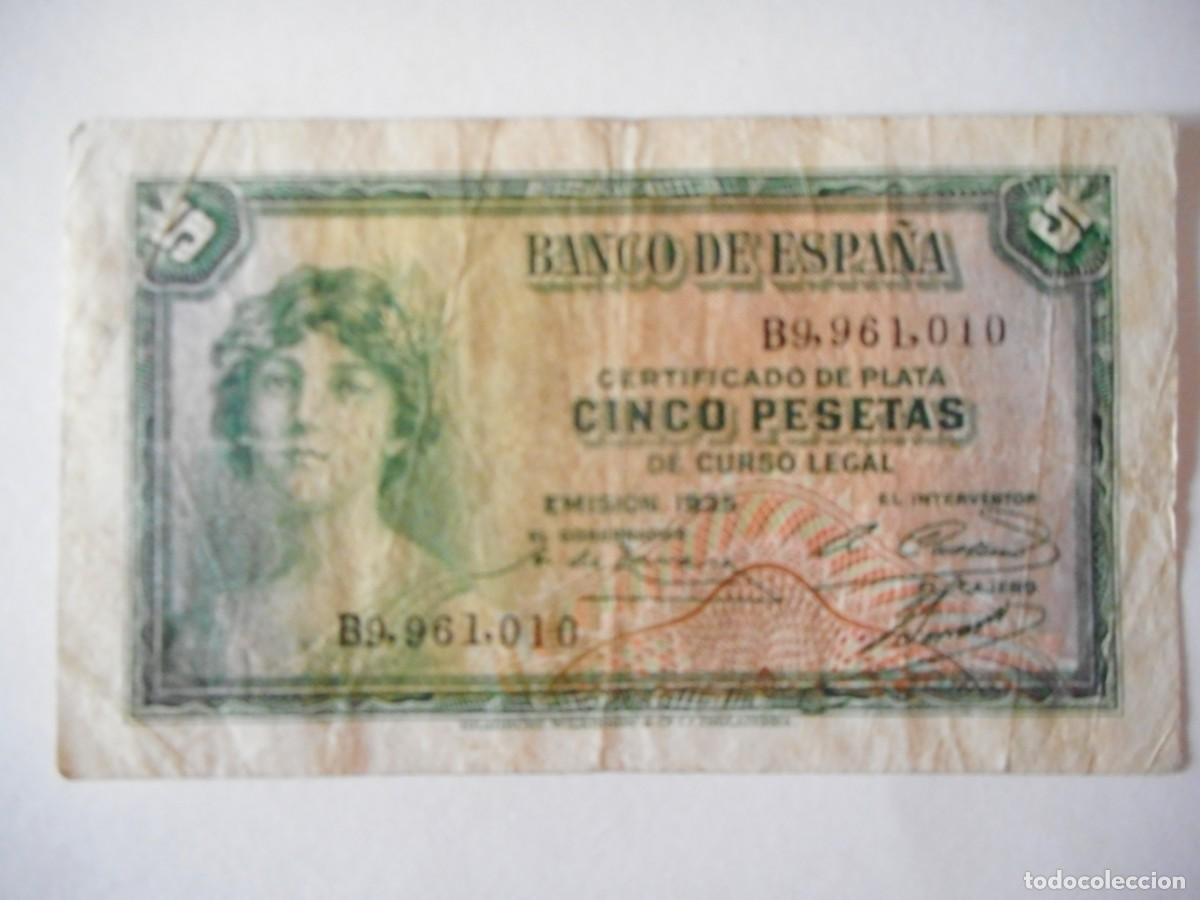 Billetes espa&ntilde;oles: 5 PESETAS 1935 REPUBLICA/ MBC-