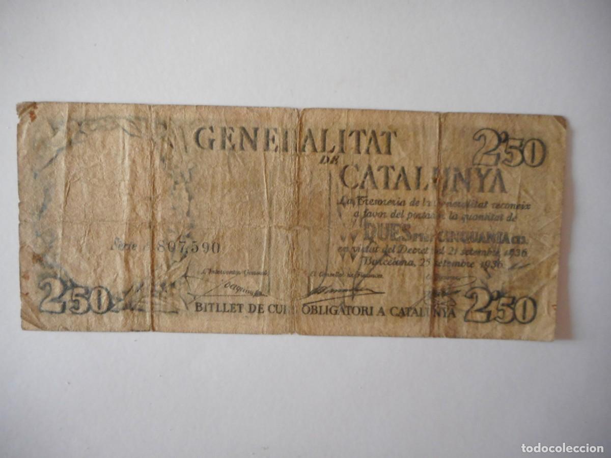 Billetes espa&ntilde;oles: 2,50 PESETAS GENERALITAT DE CATALUNYA / BC (N&Uacute;MEROS NEGROS)
