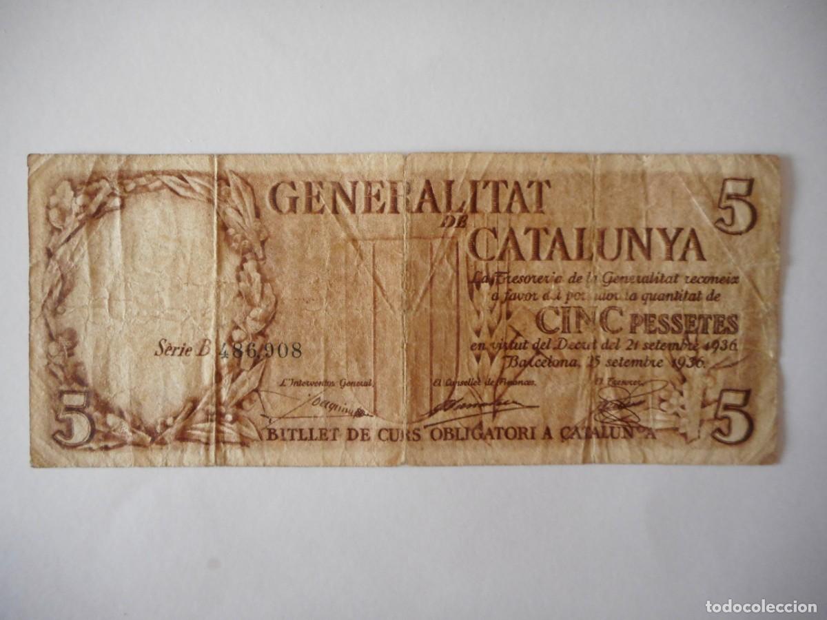Billetes espa&ntilde;oles: 5 PESETAS GENERALITAT DE CATALUNYA / BC+