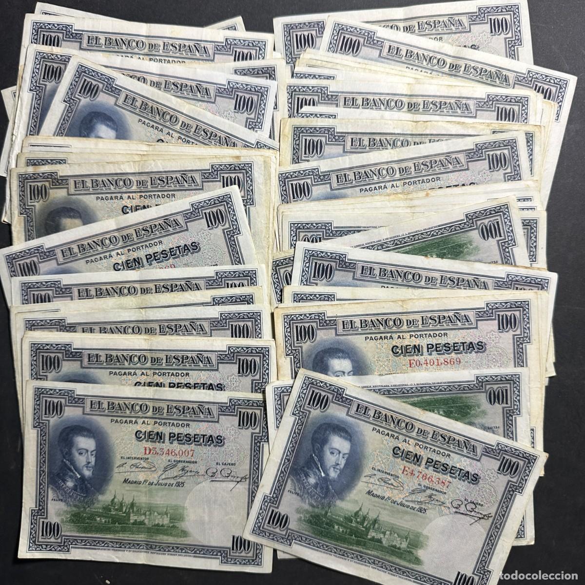 Spanische Banknoten: A&Ntilde;O 1925 - LOTE DE 60 BILLETES DE 100 PESETAS - Felipe II (Circulados)