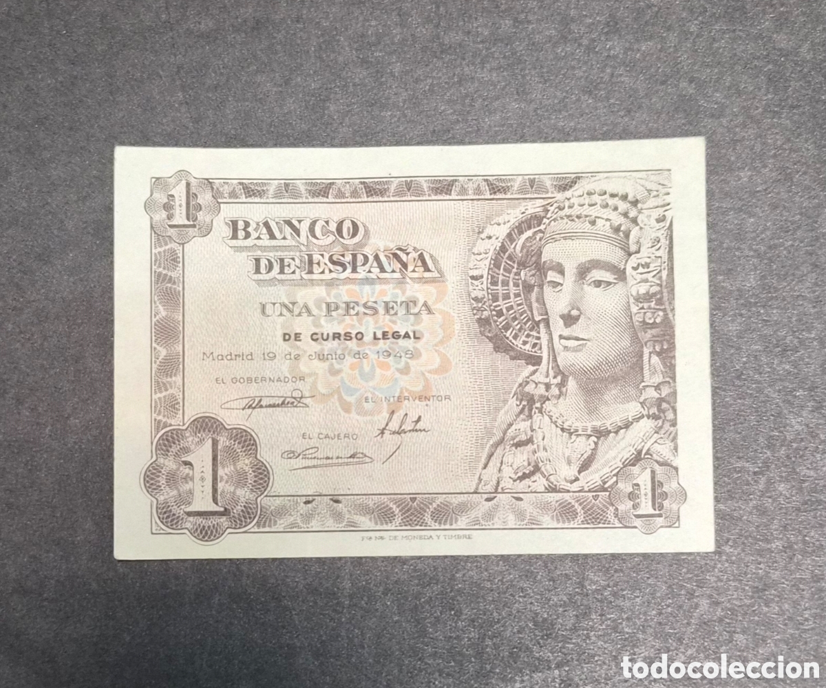 Billetes espa&ntilde;oles: Espa&ntilde;a &ndash; 1 peseta 1948 &ndash; Dama de Elche &ndash; serie F