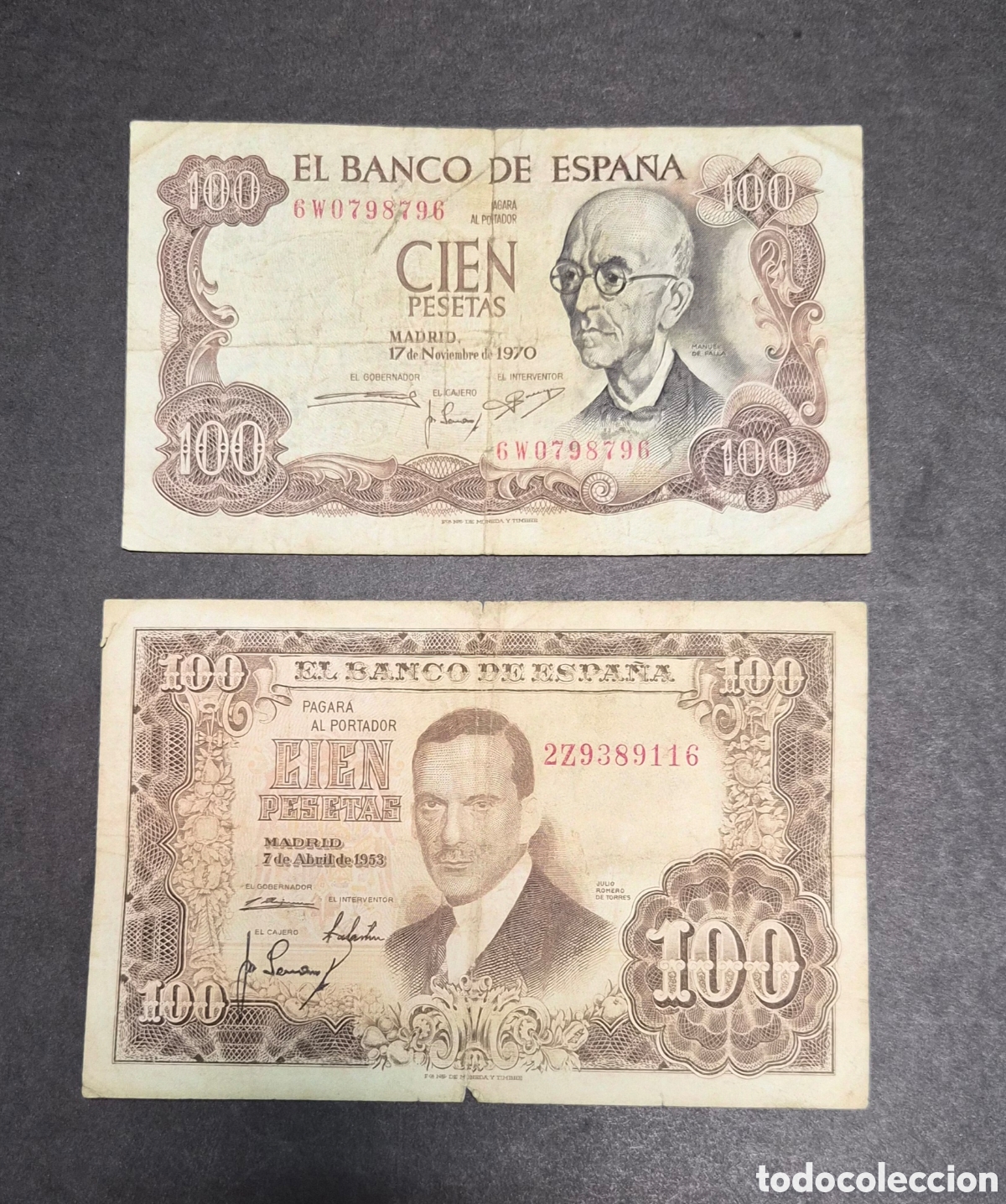 Billetes espa&ntilde;oles: Lote de 2 billetes de 100 pesetas a&ntilde;o 1953 y 1970