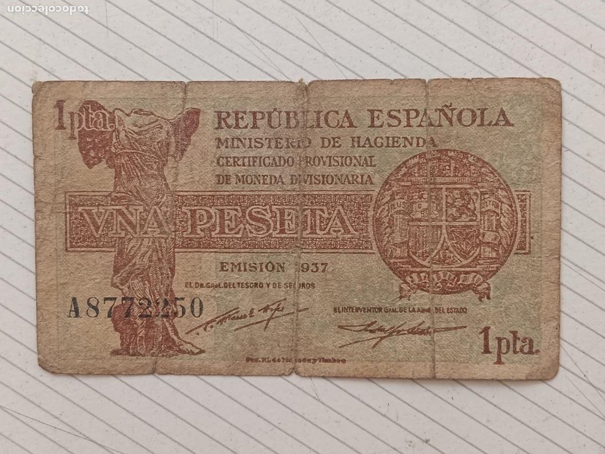 Billetes espa&ntilde;oles: 1 peseta de 1937, guerra civil