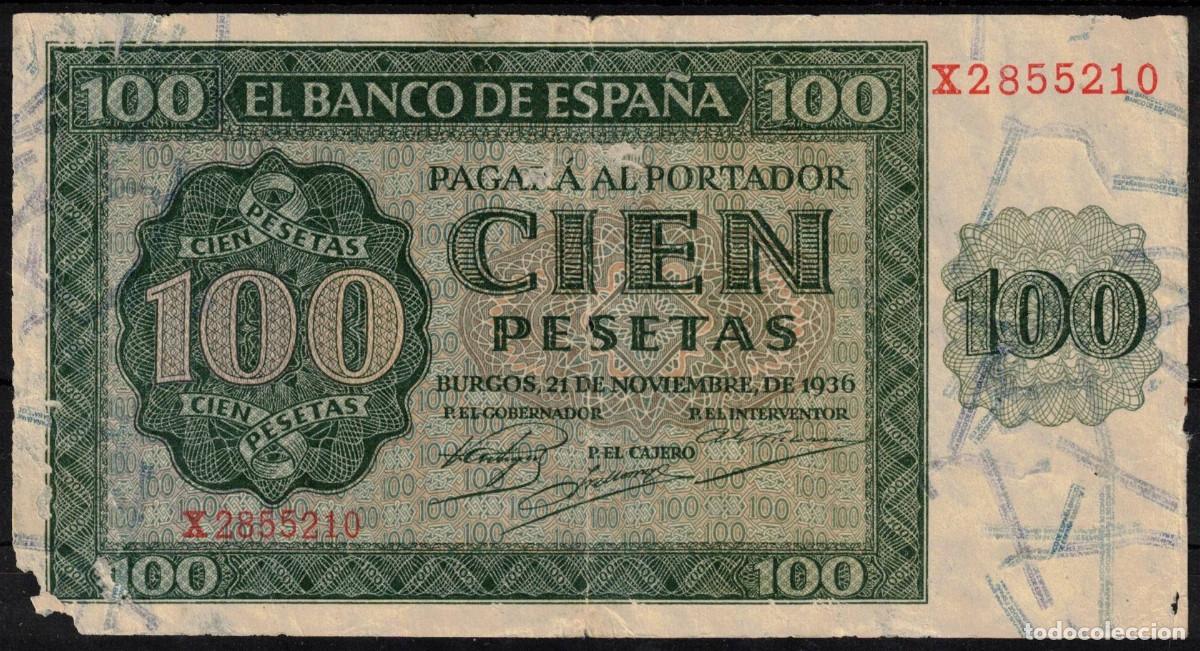Billetes espa&ntilde;oles: BILLETE ESPA&Ntilde;A 100 PESETAS A&Ntilde;O 1936 BURGOS - SERIE X - BC-