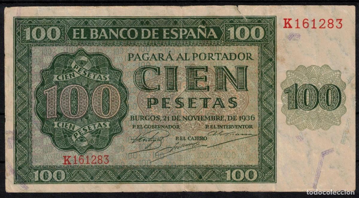 Billetes espa&ntilde;oles: BILLETE ESPA&Ntilde;A 100 PESETAS A&Ntilde;O 1936 BURGOS - SERIE K - BC+