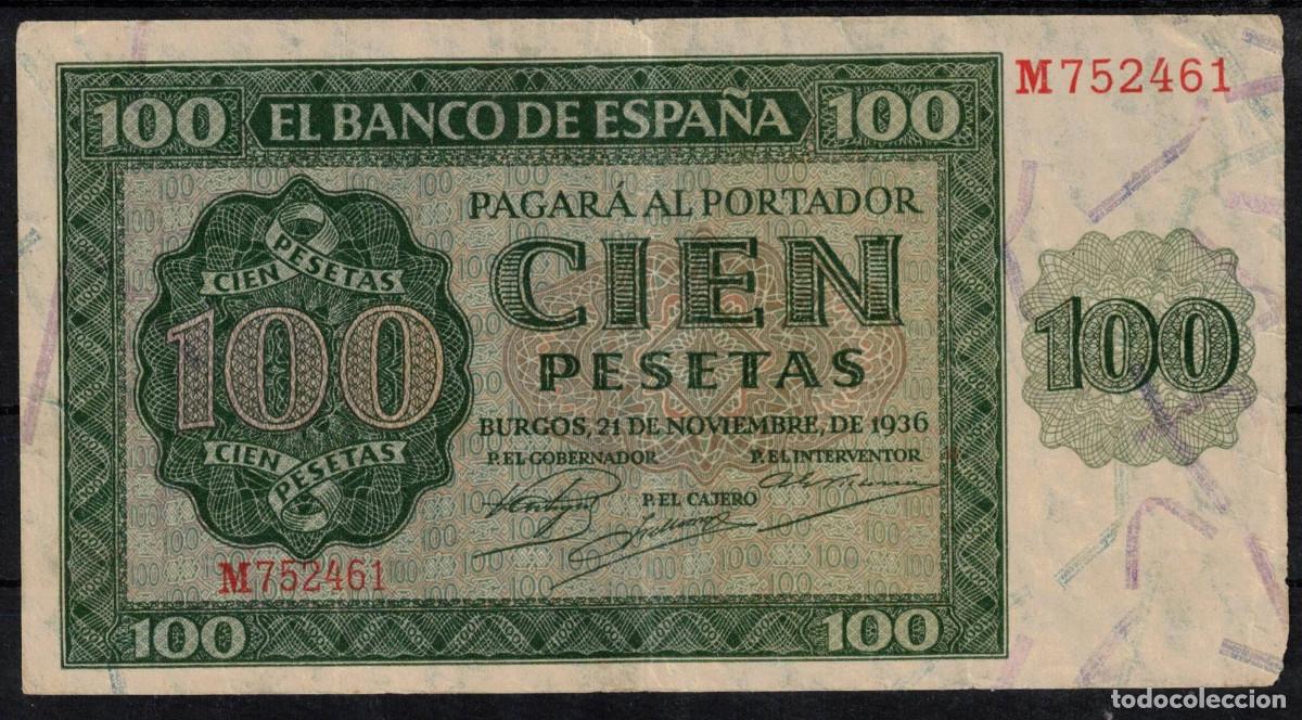 Billetes espa&ntilde;oles: BILLETE ESPA&Ntilde;A 100 PESETAS A&Ntilde;O 1936 BURGOS - SERIE M - BC+