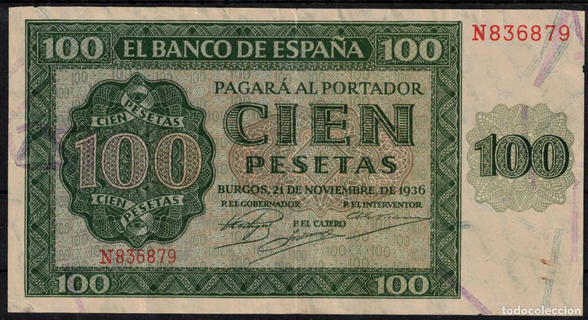 Billetes espa&ntilde;oles: BILLETE ESPA&Ntilde;A 100 PESETAS A&Ntilde;O 1936 BURGOS - SERIE N - MBC