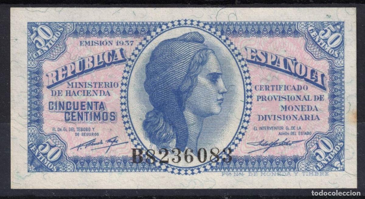 Billetes espa&ntilde;oles: ESPA&Ntilde;A BILLETE 50 CENTIMOS 1937 REPUBLICA ESPA&Ntilde;OLA - EBC- SERIE B