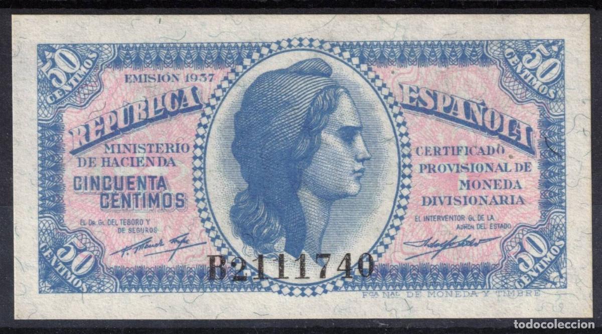 Billetes espa&ntilde;oles: ESPA&Ntilde;A BILLETE 50 CENTIMOS 1937 REPUBLICA ESPA&Ntilde;OLA - SERIE B - SC