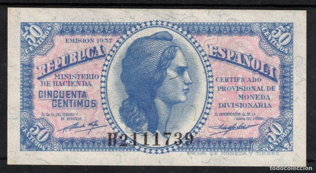 Billetes espa&ntilde;oles: ESPA&Ntilde;A BILLETE 50 CENTIMOS 1937 REPUBLICA ESPA&Ntilde;OLA - SERIE B - SC