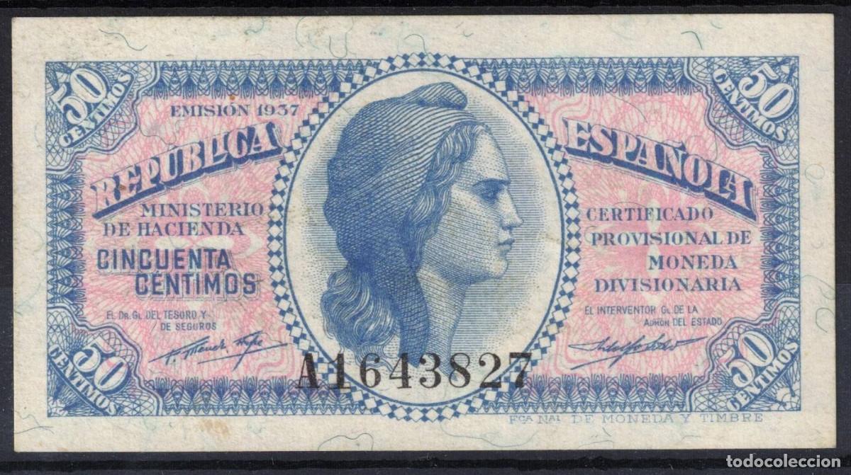 Billetes espa&ntilde;oles: ESPA&Ntilde;A BILLETE 50 CENTIMOS 1937 REPUBLICA ESPA&Ntilde;OLA - SERIE A - SC