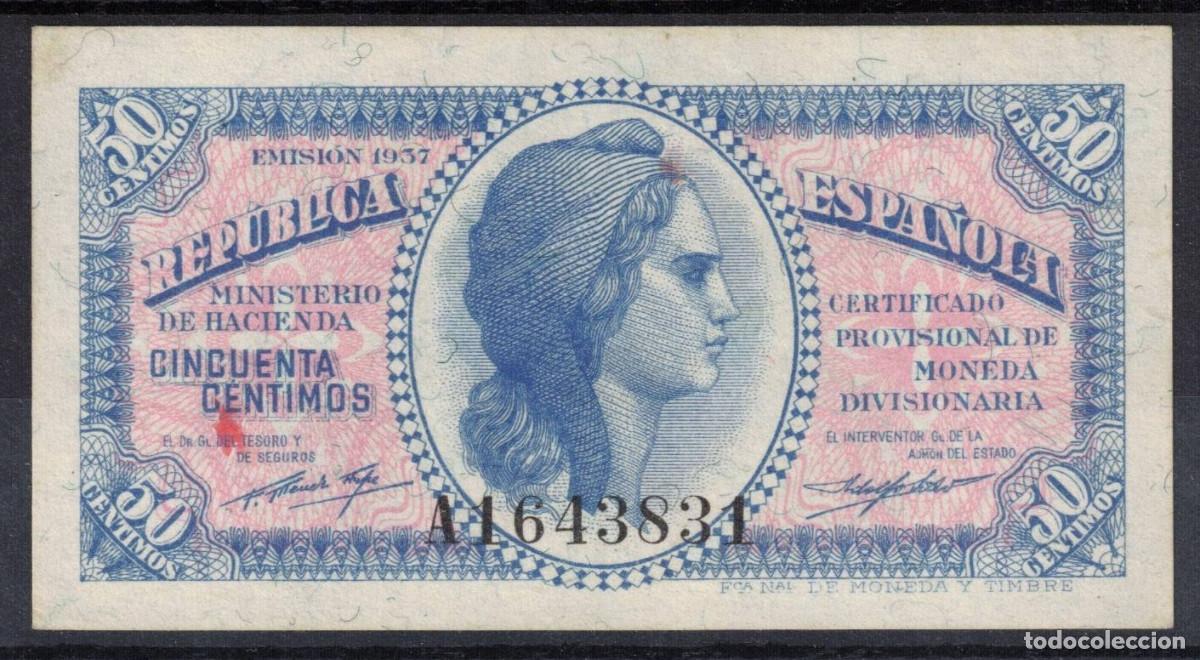 Billetes espa&ntilde;oles: ESPA&Ntilde;A BILLETE 50 CENTIMOS 1937 REPUBLICA ESPA&Ntilde;OLA - SERIE A - SC-