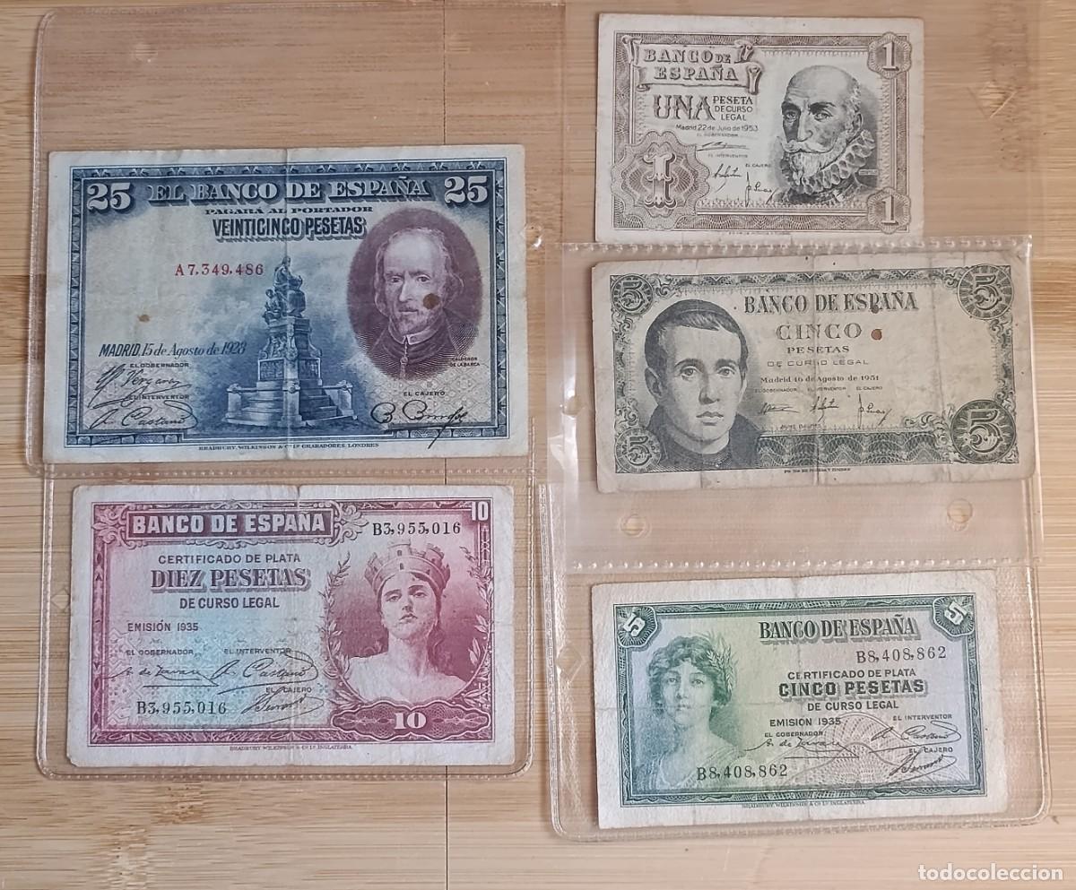 Billetes espa&ntilde;oles: Lote 5 Billetes Antiguos Espa&ntilde;a II Republica 1928 1935 1951 1953 Pesetas