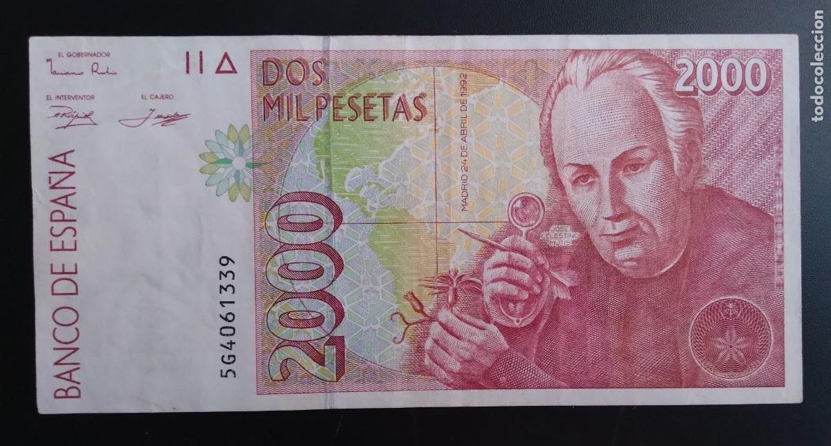 Billetes espa&ntilde;oles: 1992*2000 PTS.MBC.JOSE CELESTINO MUTIS