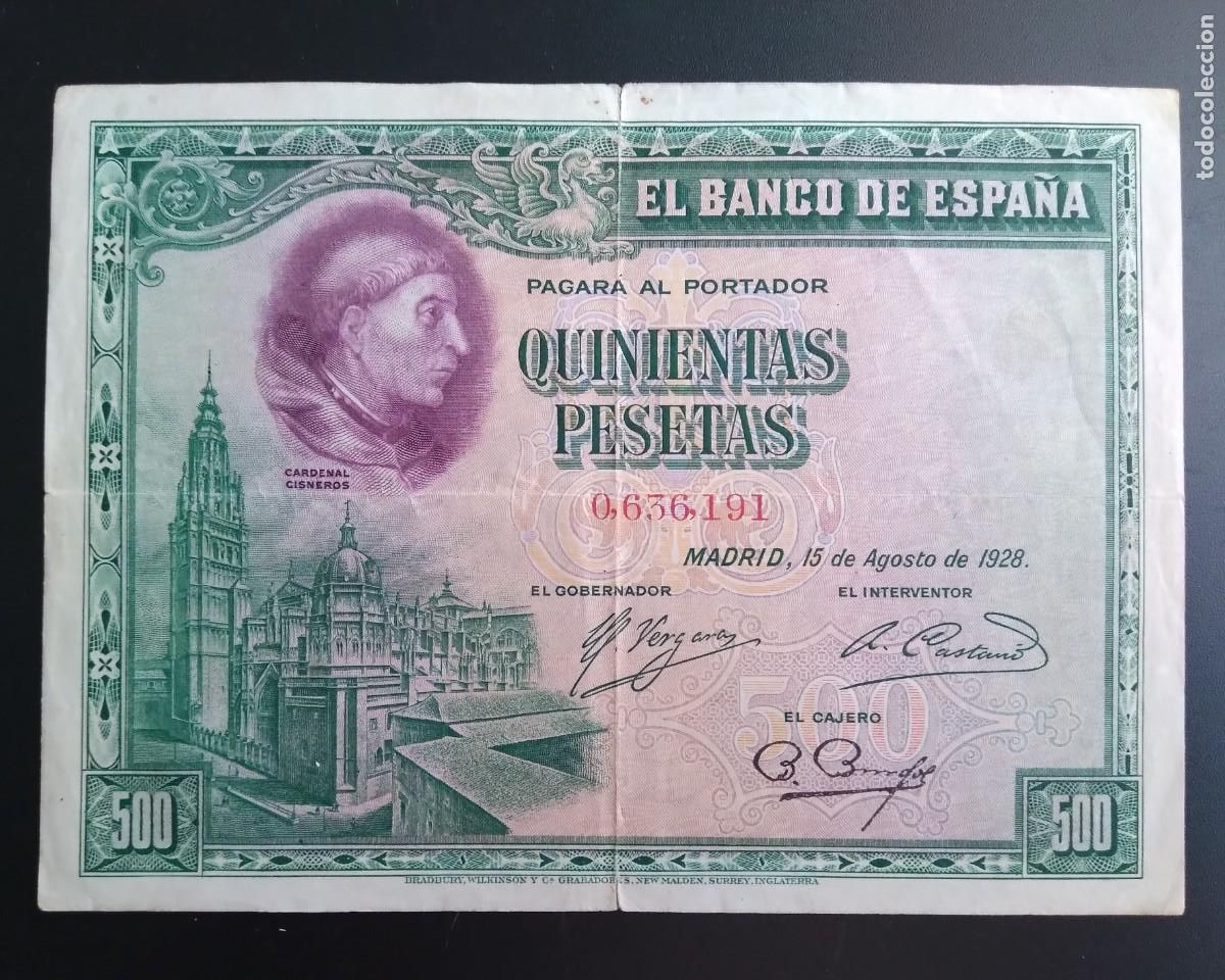 Billetes espa&ntilde;oles: 1928* 500 PTS S/S * CARDENAL CISNEROS
