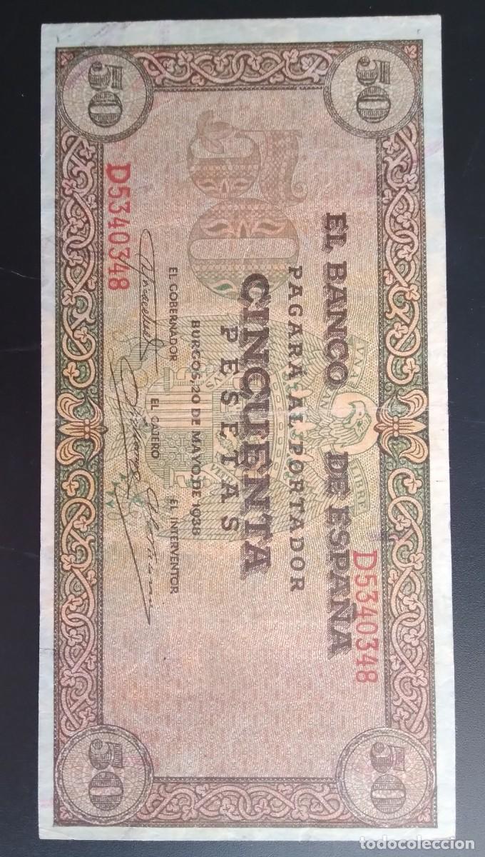Billetes espa&ntilde;oles: 50 PTS DE BURGOS 1938