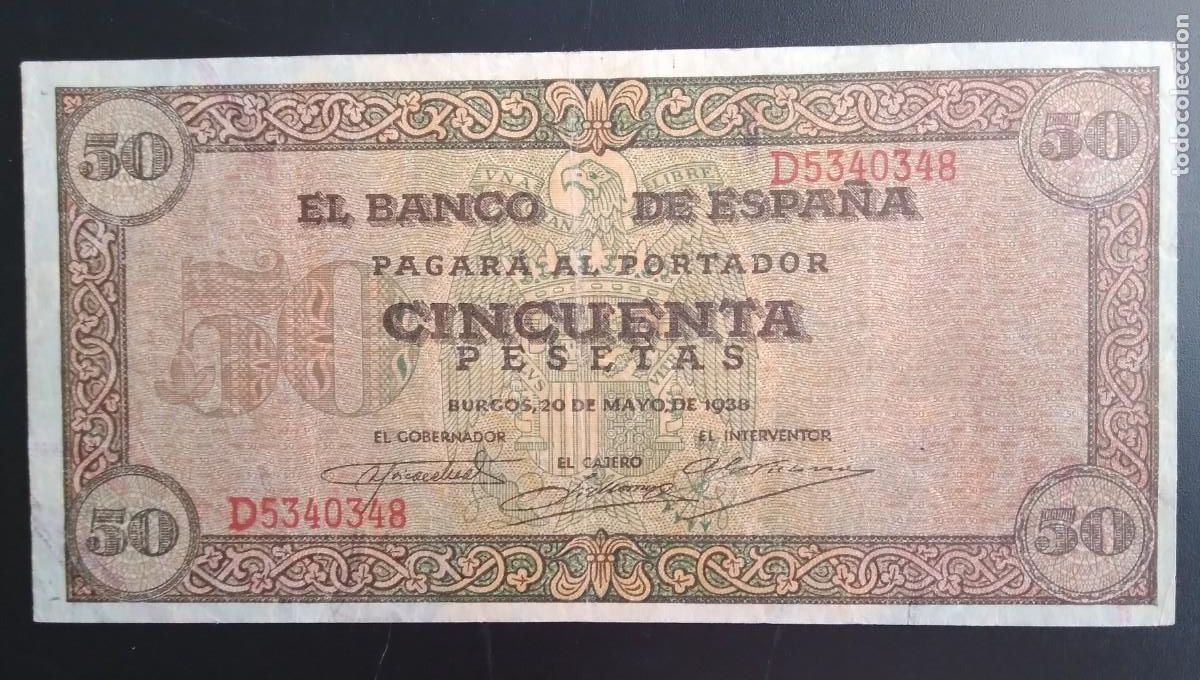 Billetes espa&ntilde;oles: 50 PTS DE BURGOS 1938