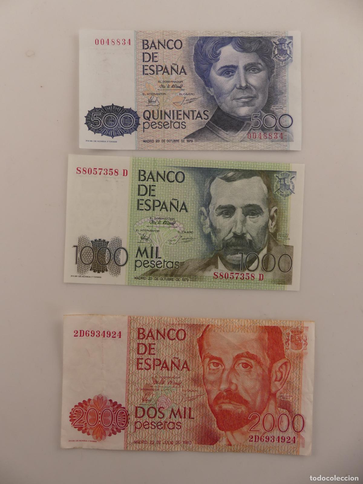 Billetes espa&ntilde;oles: LOTE DE 3 BILLETES DE 2000-1000 Y 500 PESETAS -- REF: 11
