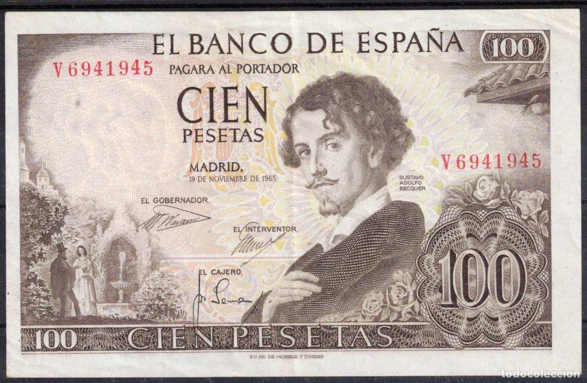 Billetes espa&ntilde;oles: BILLETE ESPA&Ntilde;A 100 PESETAS 1965 BECQUER - SERIE V - EBC