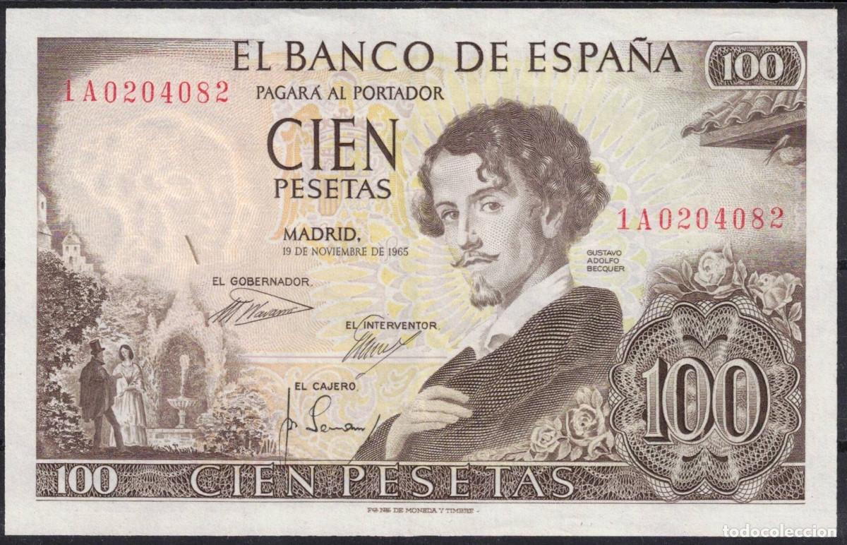 Billetes espa&ntilde;oles: BILLETE ESPA&Ntilde;A 100 PESETAS 1965 BECQUER - SERIE 1A - SC-