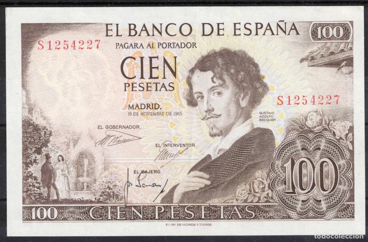 Billetes espa&ntilde;oles: BILLETE ESPA&Ntilde;A 100 PESETAS 1965 BECQUER - SERIE S1 - SIN CIRCULAR PLANCHA