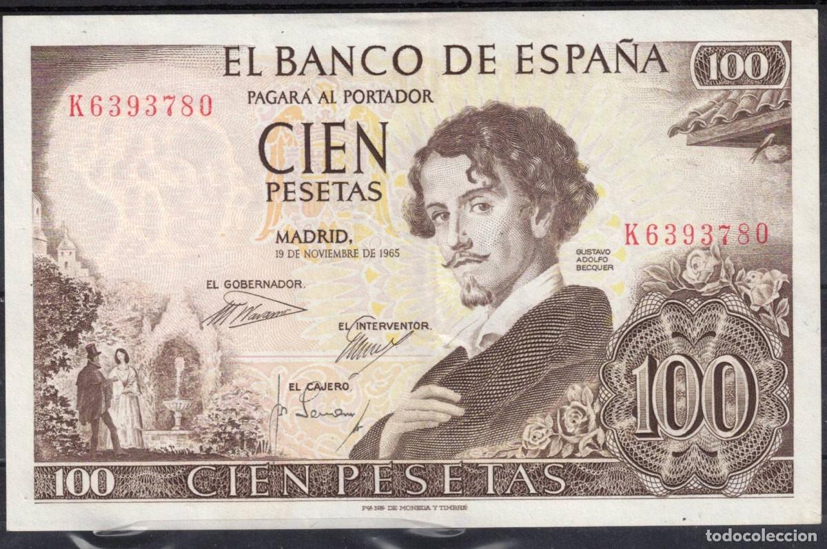 Billetes espa&ntilde;oles: BILLETE ESPA&Ntilde;A 100 PESETAS 1965 BECQUER - SERIE K - SC-