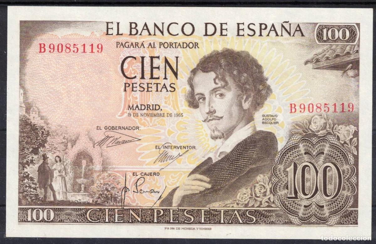 Billetes espa&ntilde;oles: BILLETE ESPA&Ntilde;A 100 PESETAS 1965 BECQUER - SERIE B - SIN CIRCULAR