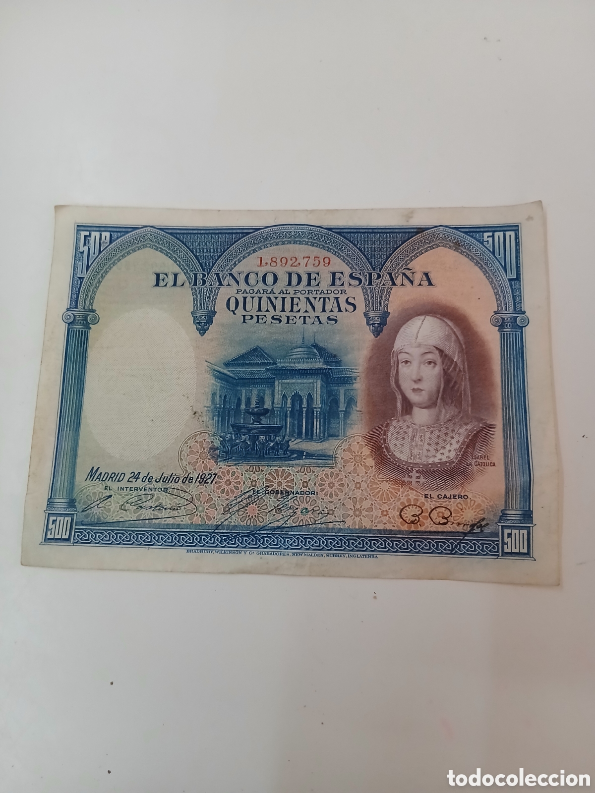 Spanische Banknoten: BILLETE 500 PESETAS 1927 BUEN ESTADO GENERAL