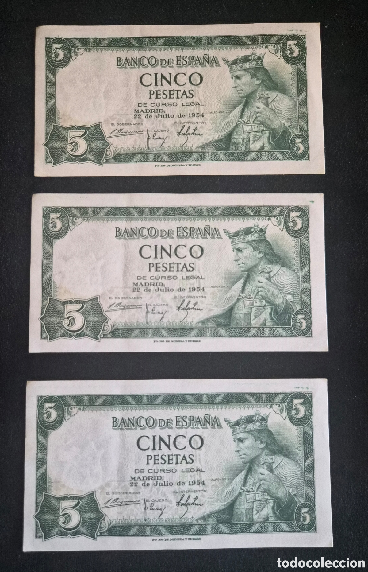 Billetes espa&ntilde;oles: BILLETE 5 PESETAS 1954 / 3 CORRELATIVOS