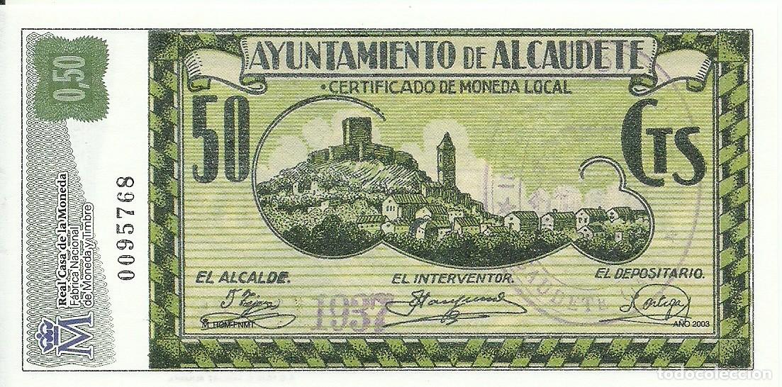 Notas espanholas: Facsimil del Billete de 50 cts de Alcaudete -Guerra Civil -1937- Casa de la Moneda FNMT
