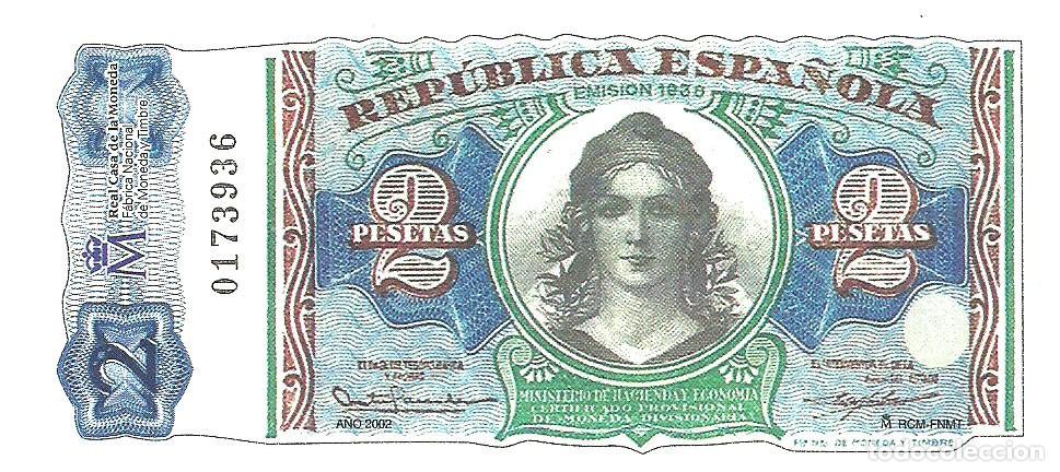 Notas espanholas: Facsimil del billete de 2 pts a&ntilde;o 1938 - Casa de la Moneda FNMT