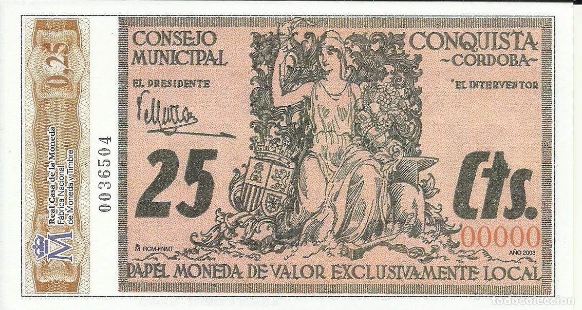 Spanische Banknoten: Facsimil del Billete de 25 cts de Conquista ( C&oacute;rdoba) -Guerra Civil- Casa de la Moneda FNMT