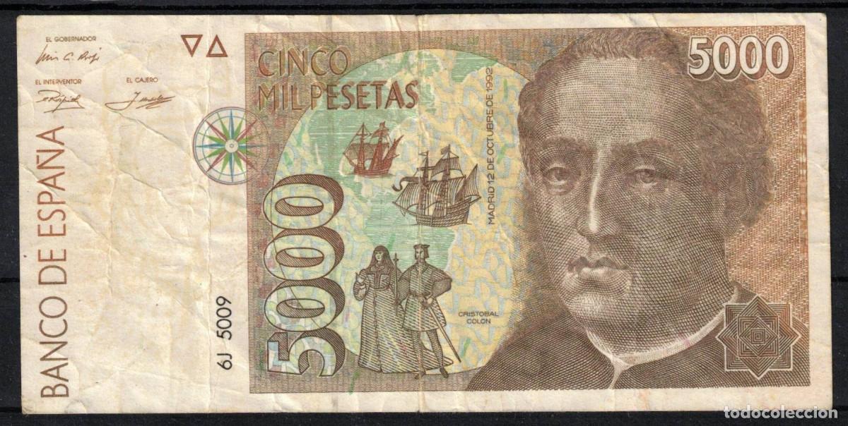 Billetes espa&ntilde;oles: BILLETE ESPA&Ntilde;A 5000 PESETAS 1992 - FALSO DE EPOCA CIRCULADO - SERIE 6J