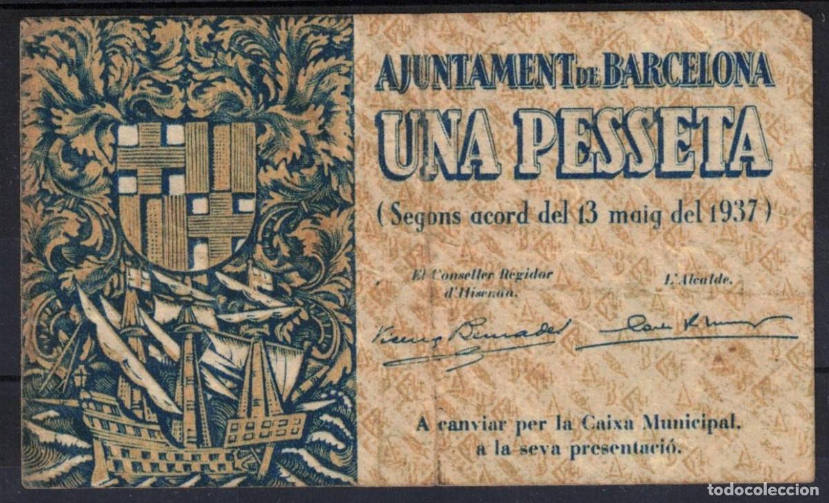Billetes espa&ntilde;oles: BILLETE AYUNTAMIENTO DE BARCELONA 1 PESETA SERIE B - BC+