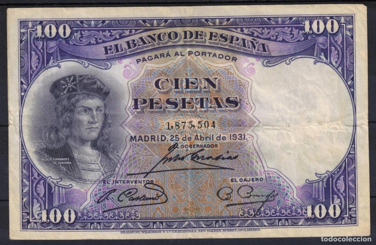 Billetes espa&ntilde;oles: BILLETE ESPA&Ntilde;A 100 PESETAS 1931 FERNANDEZDE CORDOBA - SIN SERIE - MBC-