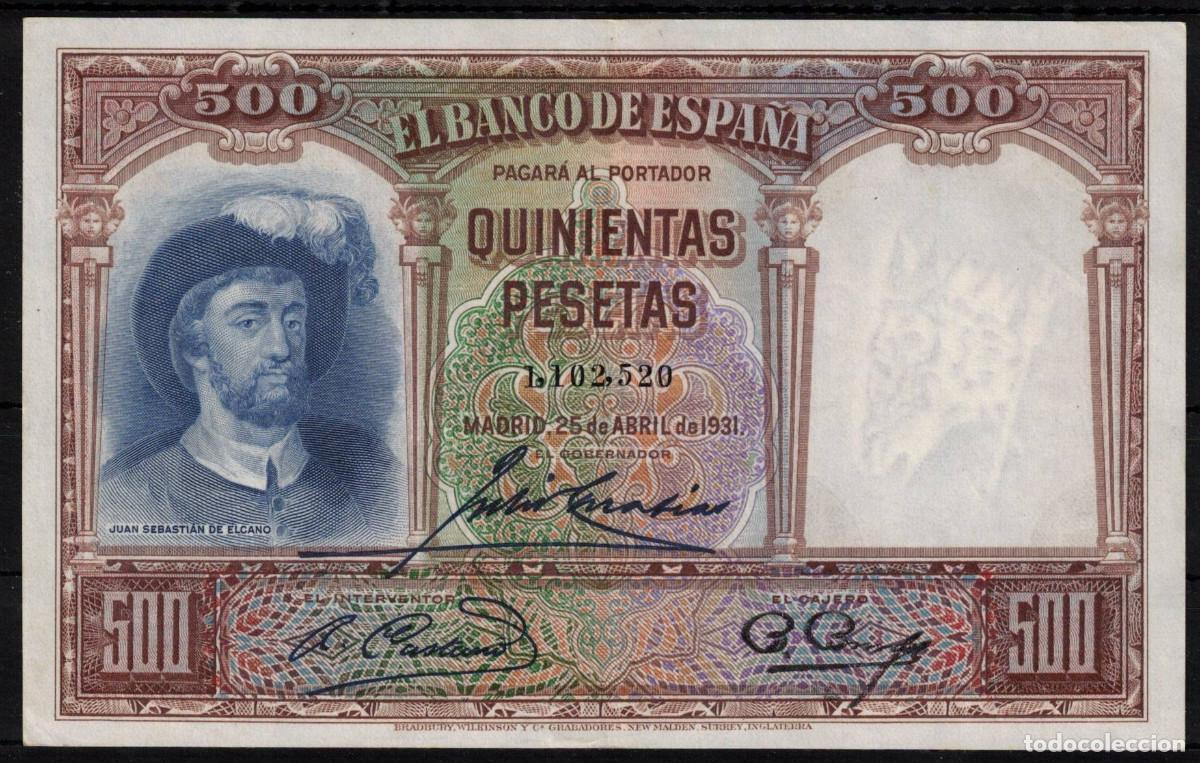Billetes espa&ntilde;oles: BILLETE ESPA&Ntilde;A 500 PESETAS 1931 JUAN SEBASTIAN DE ELCANO - SIN SERIE - EBC-
