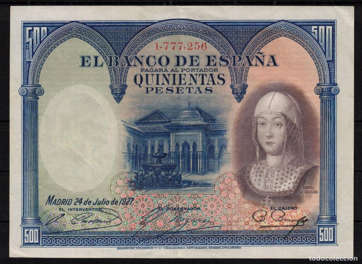 Billetes espa&ntilde;oles: BILLETE ESPA&Ntilde;A 500 PESETAS 1927 ISABEL LA CATOLICA - SIN SERIE - EBC-
