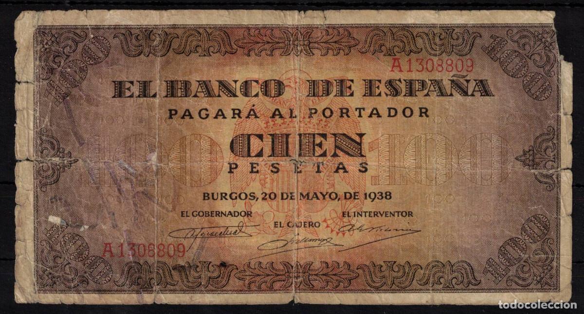 Billetes espa&ntilde;oles: BILLETE ESPA&Ntilde;A 100 PESETAS A&Ntilde;O 1938 BURGOS - SERIE A - RC