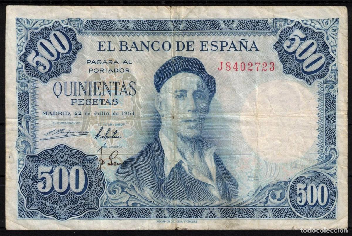 Billetes espa&ntilde;oles: BILLETE ESPA&Ntilde;A 500 PESETAS 1954 IGNACIO ZULOAGA - SERIE J - BC