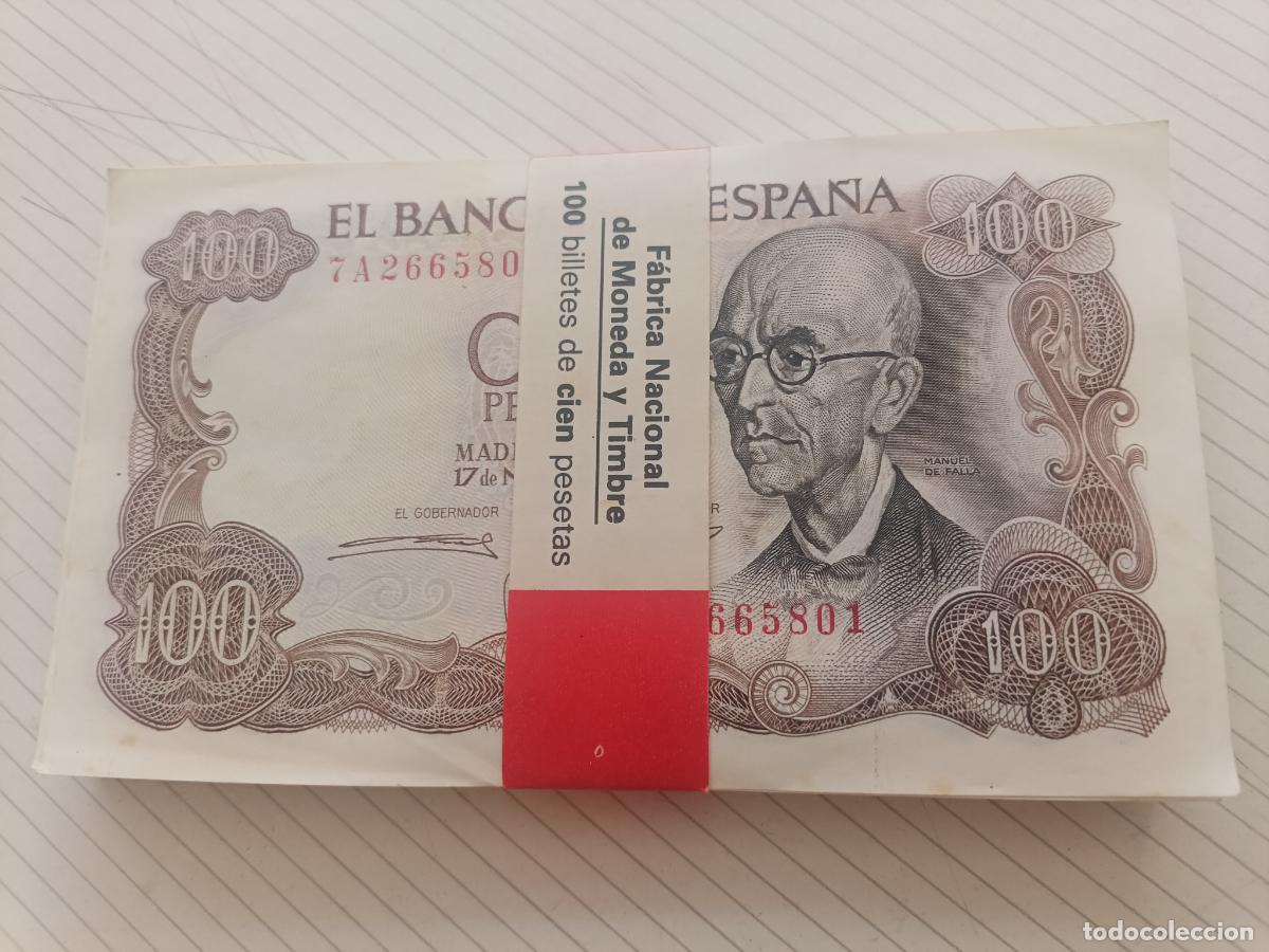 Billetes espa&ntilde;oles: TACO COMPLETO de 100 BILLETES CORRELATIVOS SC de 100 PESETAS de 1970 serie 7A