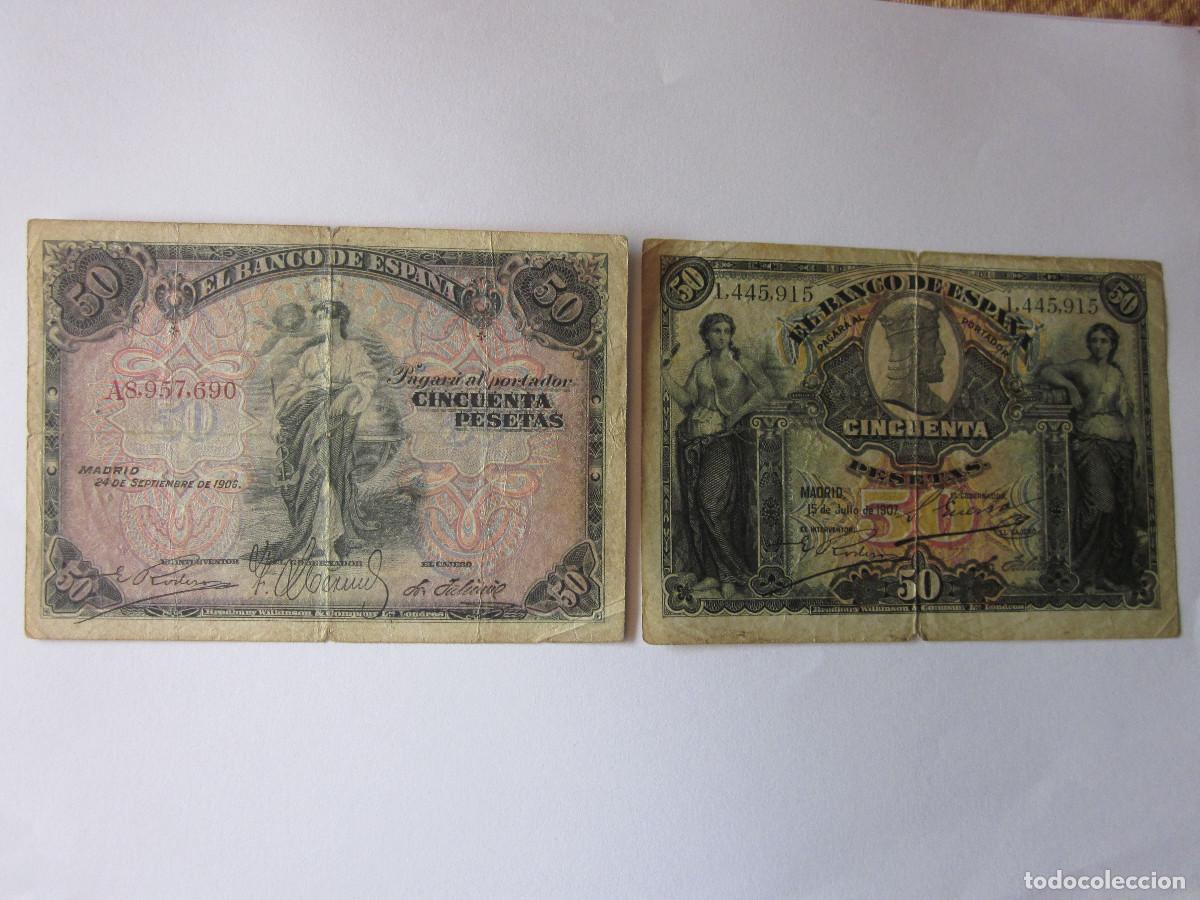 Notas espanholas: 2 Billetes de 50 Pesetas. 1906 y 1907. Alfonso XIII.